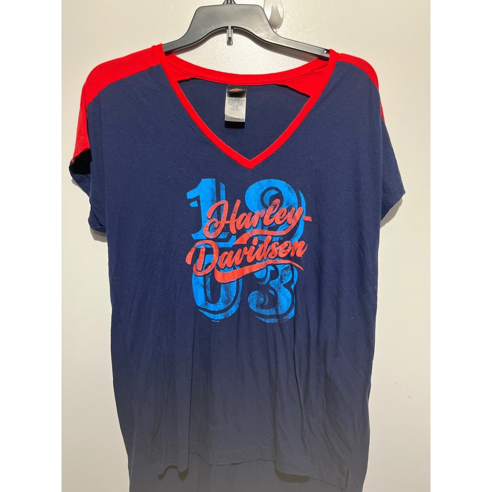 Harley-Davidson Southern Devil Cartersville GA Navy Red V-Neck Graphic Tee XXL